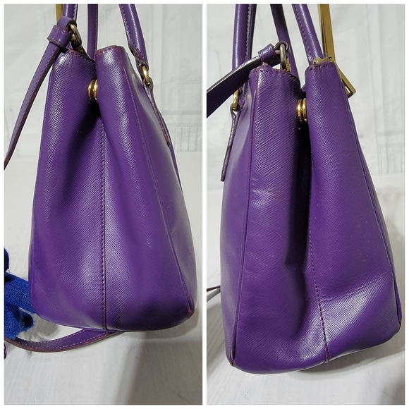 Prada Saffiano Leather Small Galleria Double Zip Tote Satchel Bag Purple - Picture 9 of 15